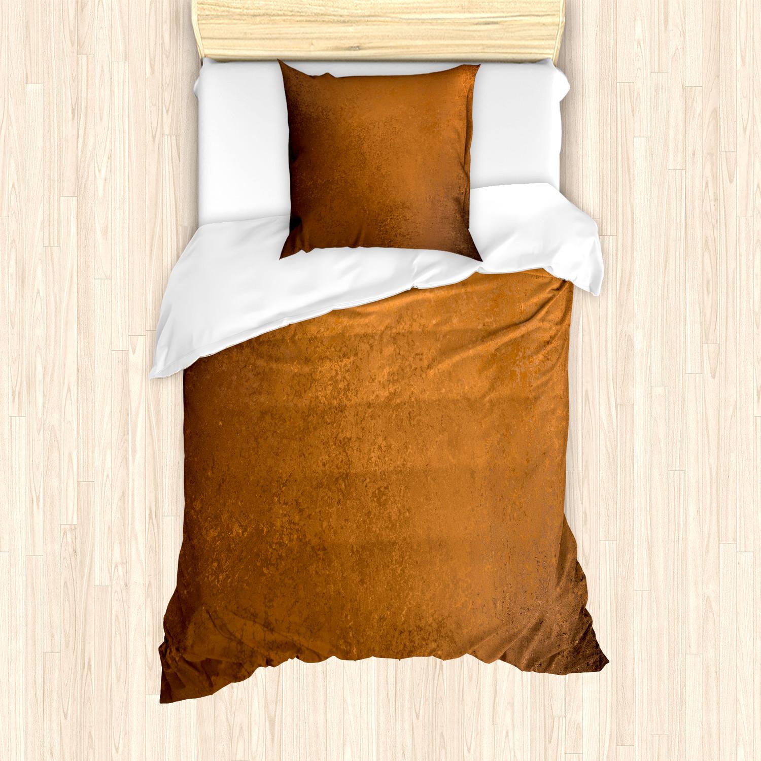 KOZMOS TEKSTL VE GER DÖNÜÜM SANAY TCARET LMTED RKET ABAKUHAUS Abstrakt Bettbezug Set, Grungy schauende Weinlese-Beschaffenheit verwitterte abstrakte raue Wand-Oberflächenbeschaffenheit, 135 x 200 cm + 80 x 80 cm, Ingwer und Brown nevde_38249_135x200_de