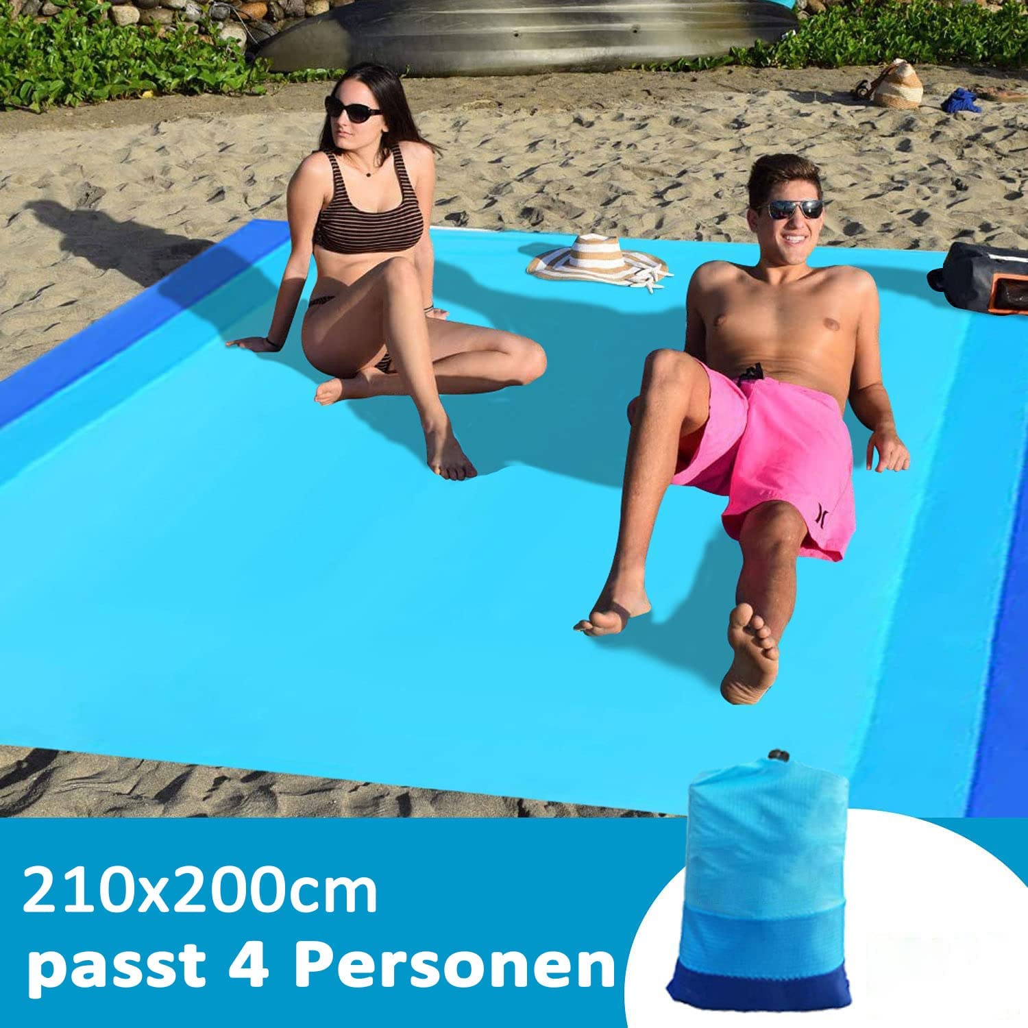 Strandmatte Wasserdicht, Übergröße 200x250 Cm – Mit Tasche & Heringen Für Strand, Camping, Garten