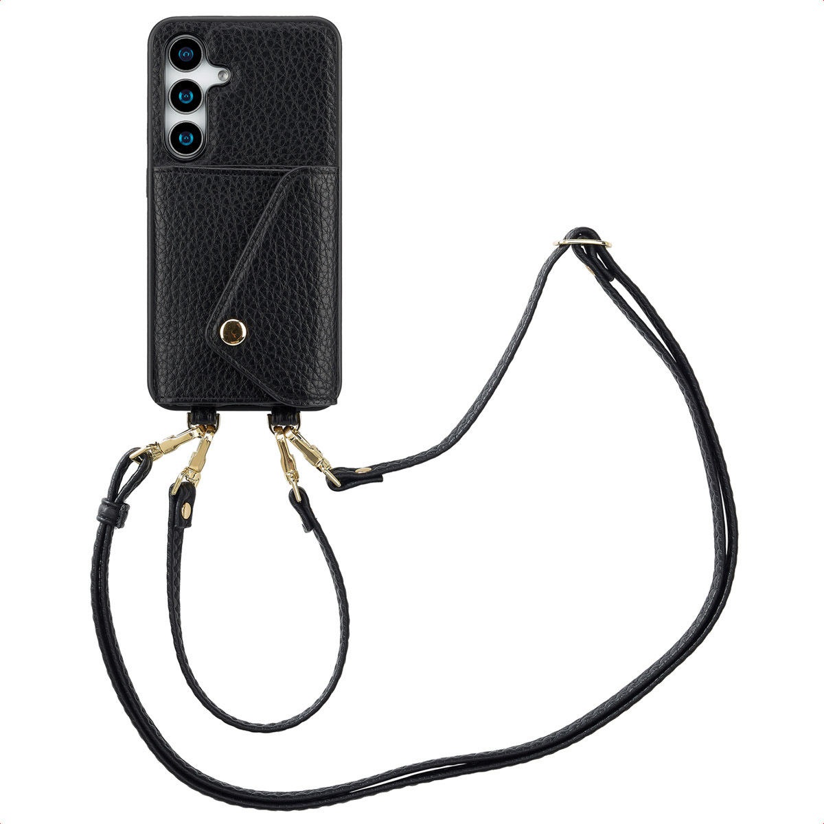 Selencia Sera Puzdro na telefón so šnúrou a obálkou na kartu pre Samsung Galaxy S24 / S25 - čierne