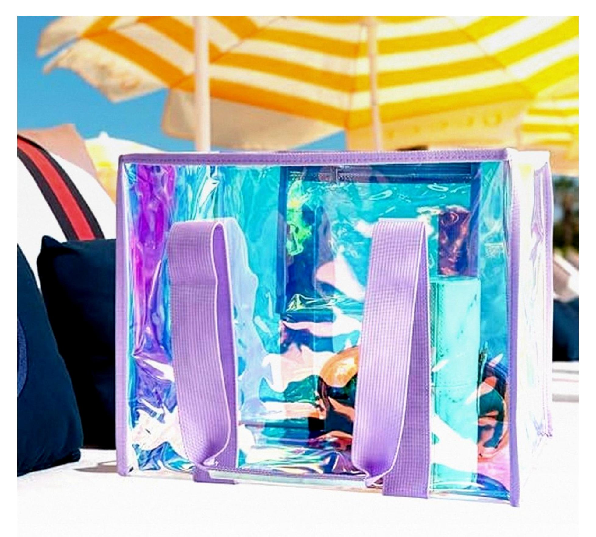 Markenlos Violette Holografische Handtasche mit Handyfach - Durchsichtige PVC-Tragetasche für Stadionbesuche & Wasserdicht (1 Stück)
