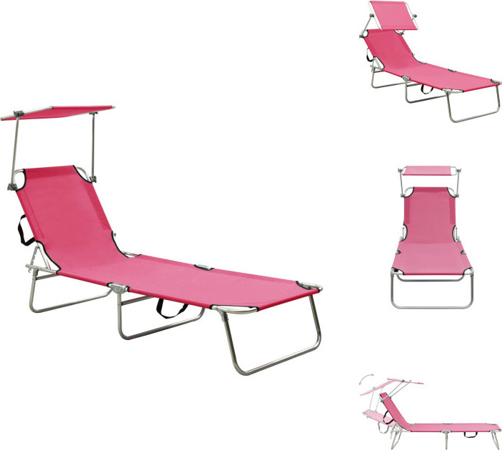vidaXL Skladacie lehátko so strechou z ocele Magento Pink - Lehátka