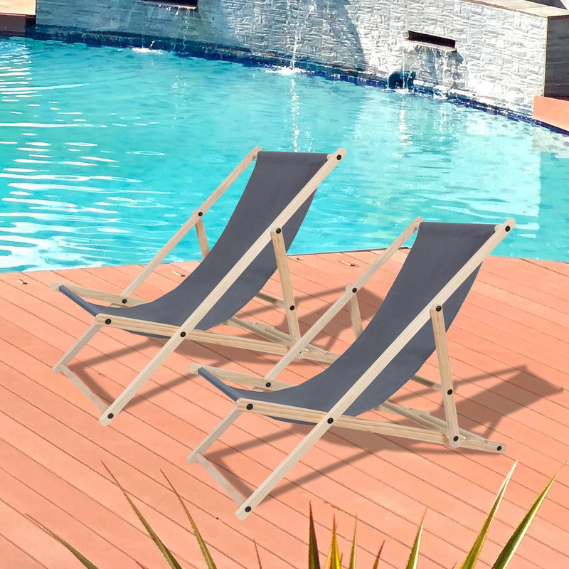 SWANEW Deck Chair Camping Chair Wood Folding Garden Chair Foldable Foldable Fabric Deck Grey 2 ks