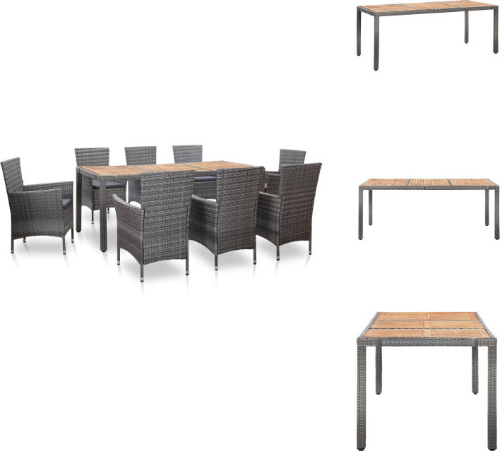 vidaXL 9-dielny záhradný jedálenský set s vankúšmi polyratan sivý - Záhradný nábytok sety