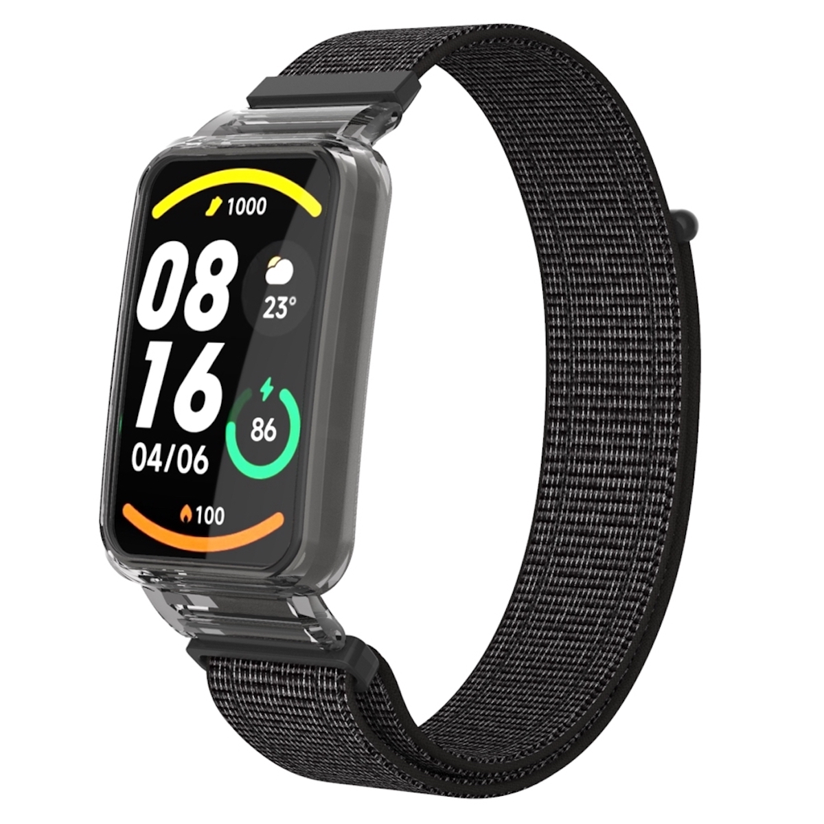 Pre Xiaomi Mi Band 7 Pro 2 v 1 hodinkový remienok s nylonovou tkaninou a integrovaným ochranným krytom Náhradné inteligentné hodinky Reflexné čierne