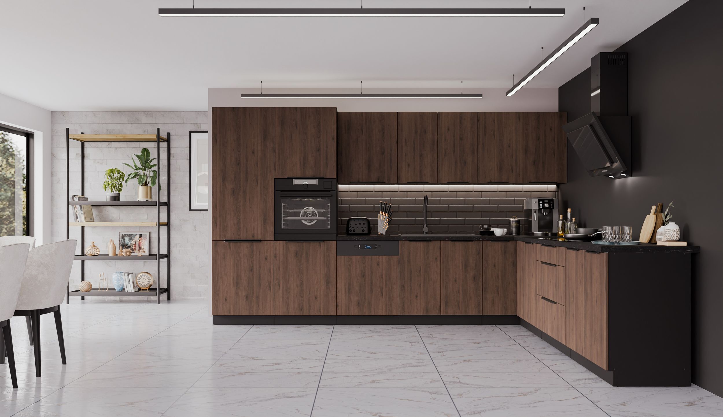 Küchenpreis-Bombe Winkelküche MONZA 350x290 cm Küchenzeile Eckküche Küche Nußbaum Okapi Schwarz