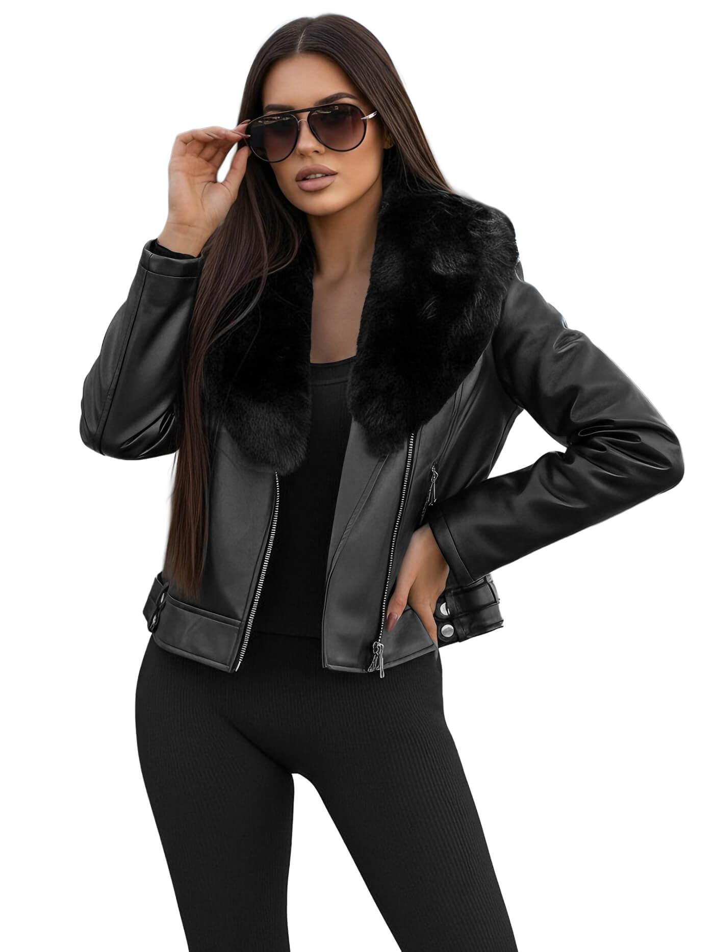 Damen Lederjacke Schwarz OZONEE JS/61M8508/392A S