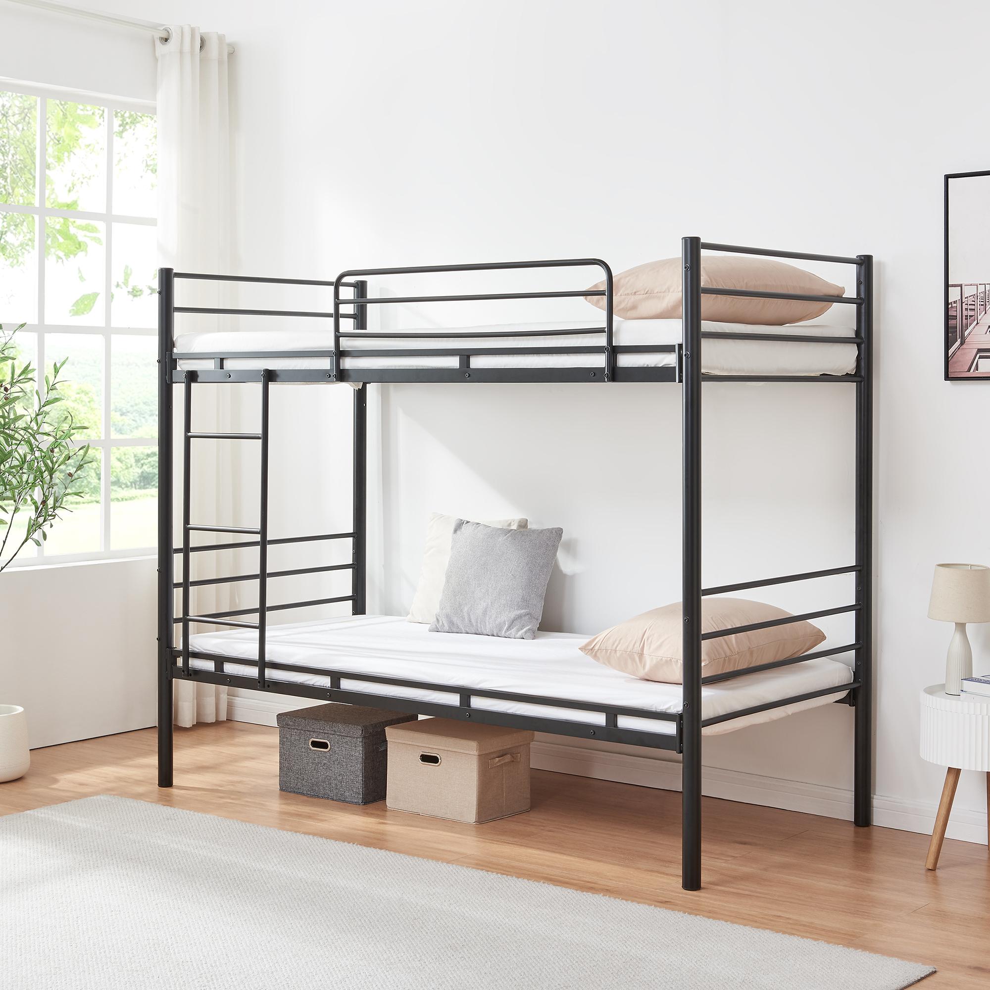 en.casa Metall Etagenbett 'Bevapis' Hochbett 90 x 200 cm mit Rausfallschutz und Leiter Schwarz