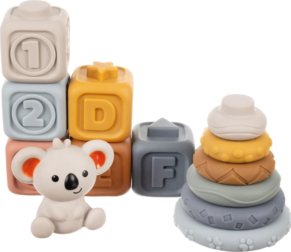 Kruzzel Stapelspielzeug Ringe Bausteine Koala Stappelturm Beißringe Quitschspielzeug für Babys ab 6 Monaten 24812