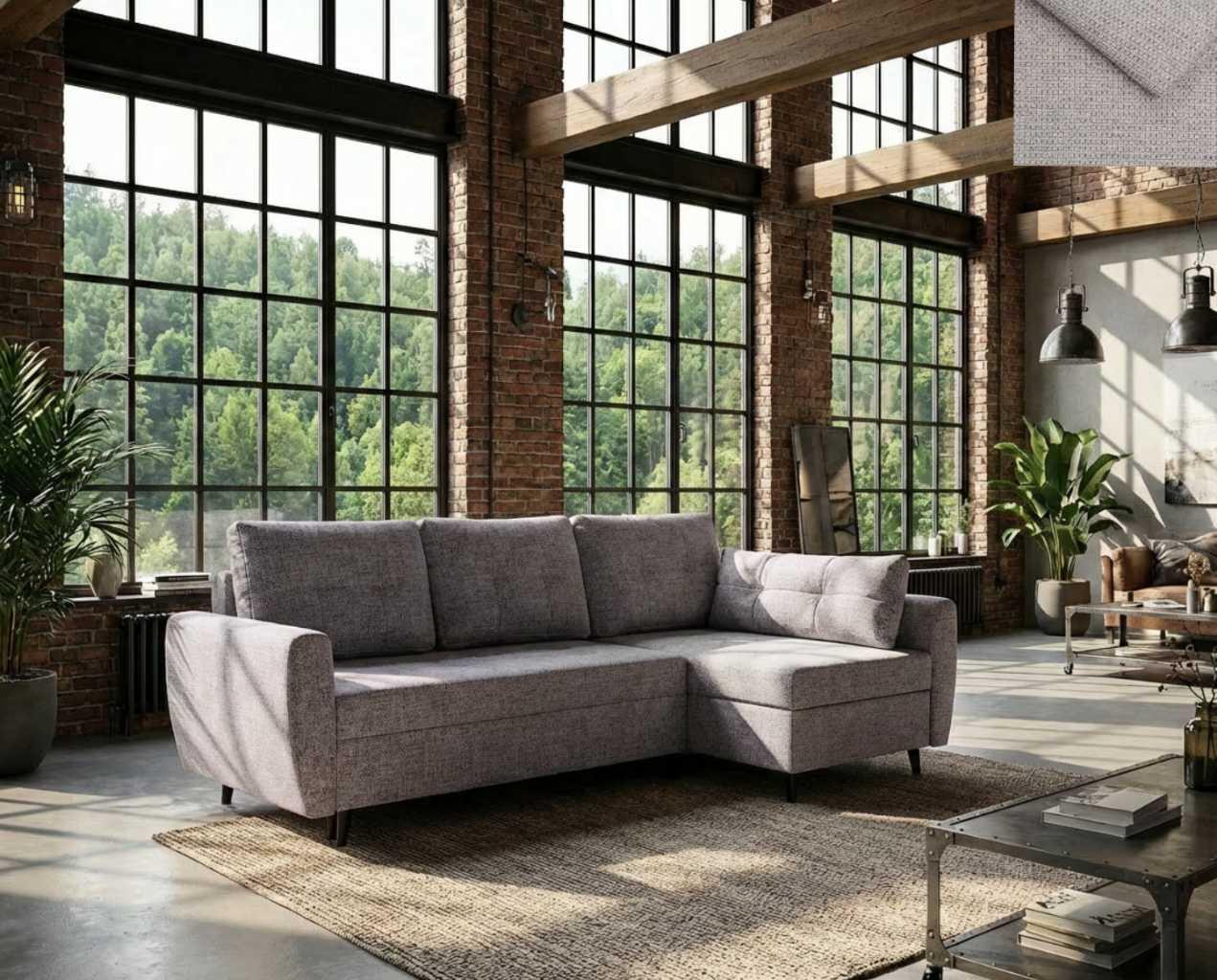 Ecksofa SINDIA Nordelo mit Schlaffunktion und Bettkasten Universal L/R 246 cm Stoff GLOW 14 TAUPE ECKC-SIND-GLOW-14