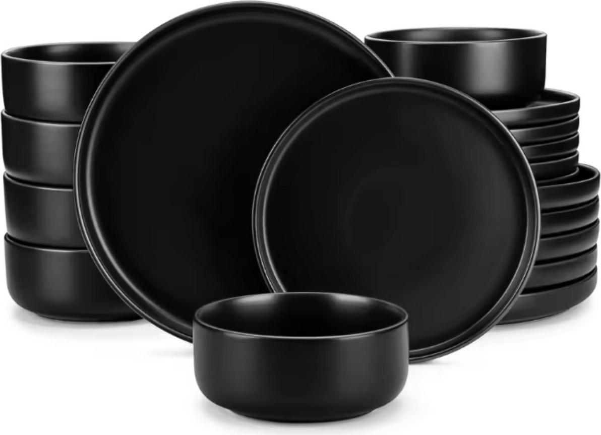 Happyment Lavish Bordenset – 6 Personen – 24-teilig – Schwarz Keramik – Dinerborden – Ontbijtborden
