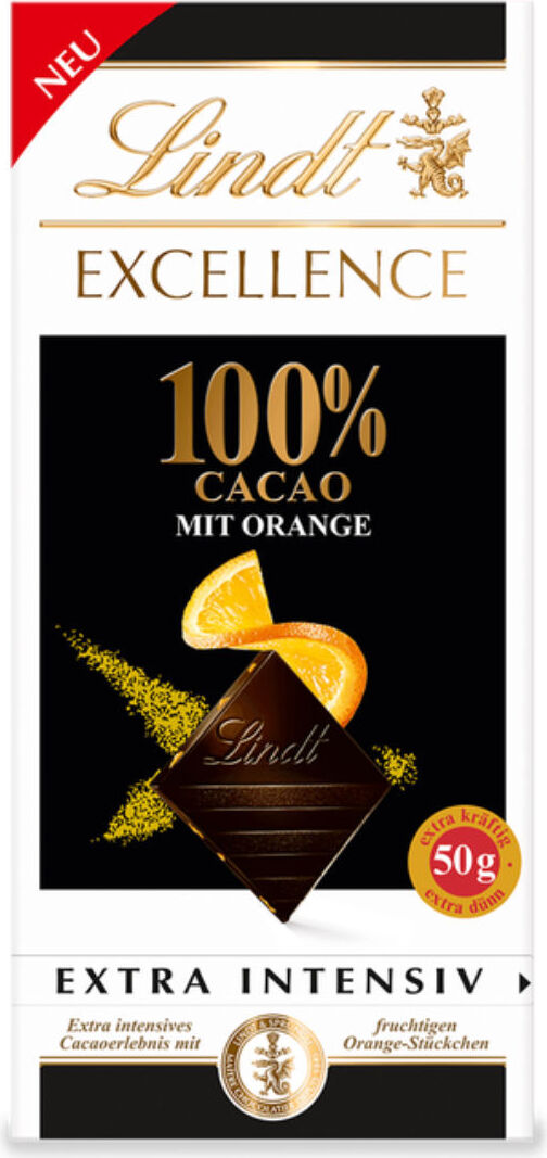 Lindt Excellence 100 Prozent Cacao mit Orange Feinherbe Schokolade 50g 874988