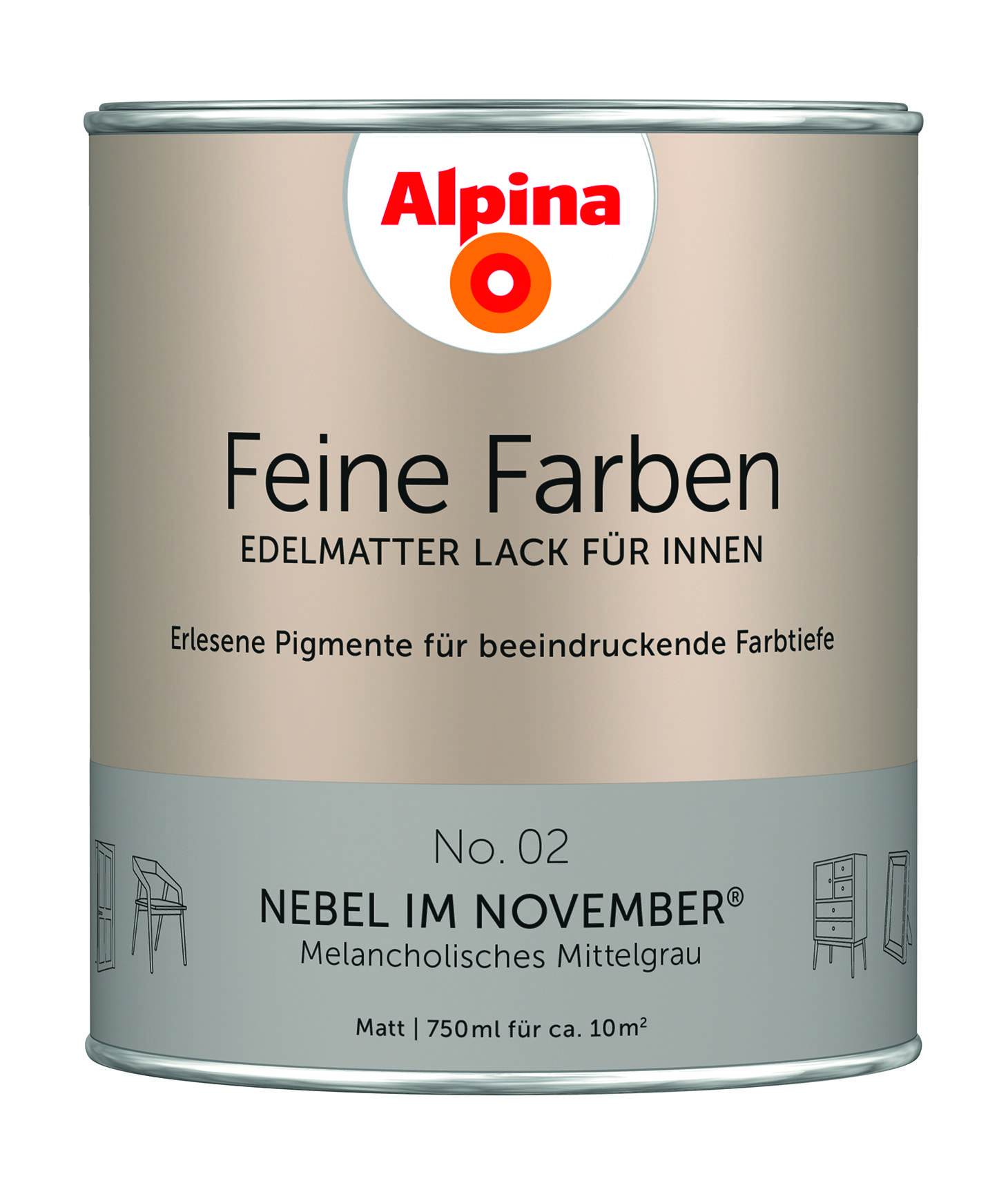 Alpina Farben Alpina Feine Farben Lack Nebel im November melancholisches mittelgrau 750 ml 984084