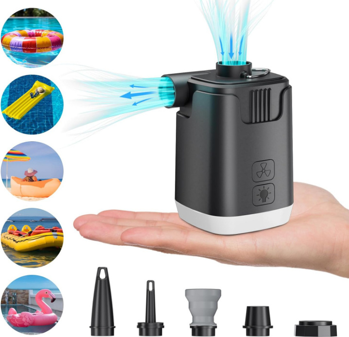 kuny Elektrische Luftpumpe, Akku Luftpumpe Mit 5 Luftdüsen, 4000mah Wiederaufladbare Akku Luftpumpe Mit LED-Licht, Tragbare Luftpumpe Elektrisch Für Luftki