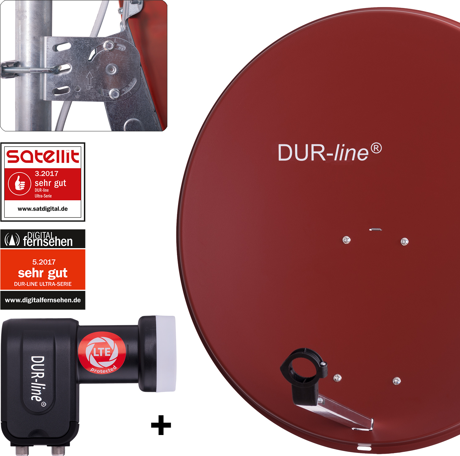 DUR-line MDA 80 Satellitenschüssel rot + Twin LNB 12158