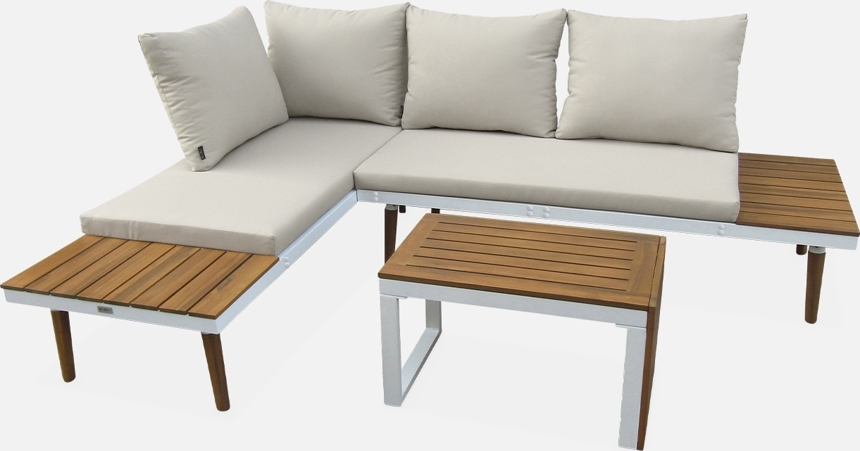 sweeek - Modulares Gartenmöbelset aus Aluminium und Akazienholz, 4-Sitzer - Weiß ACMODUWHBG