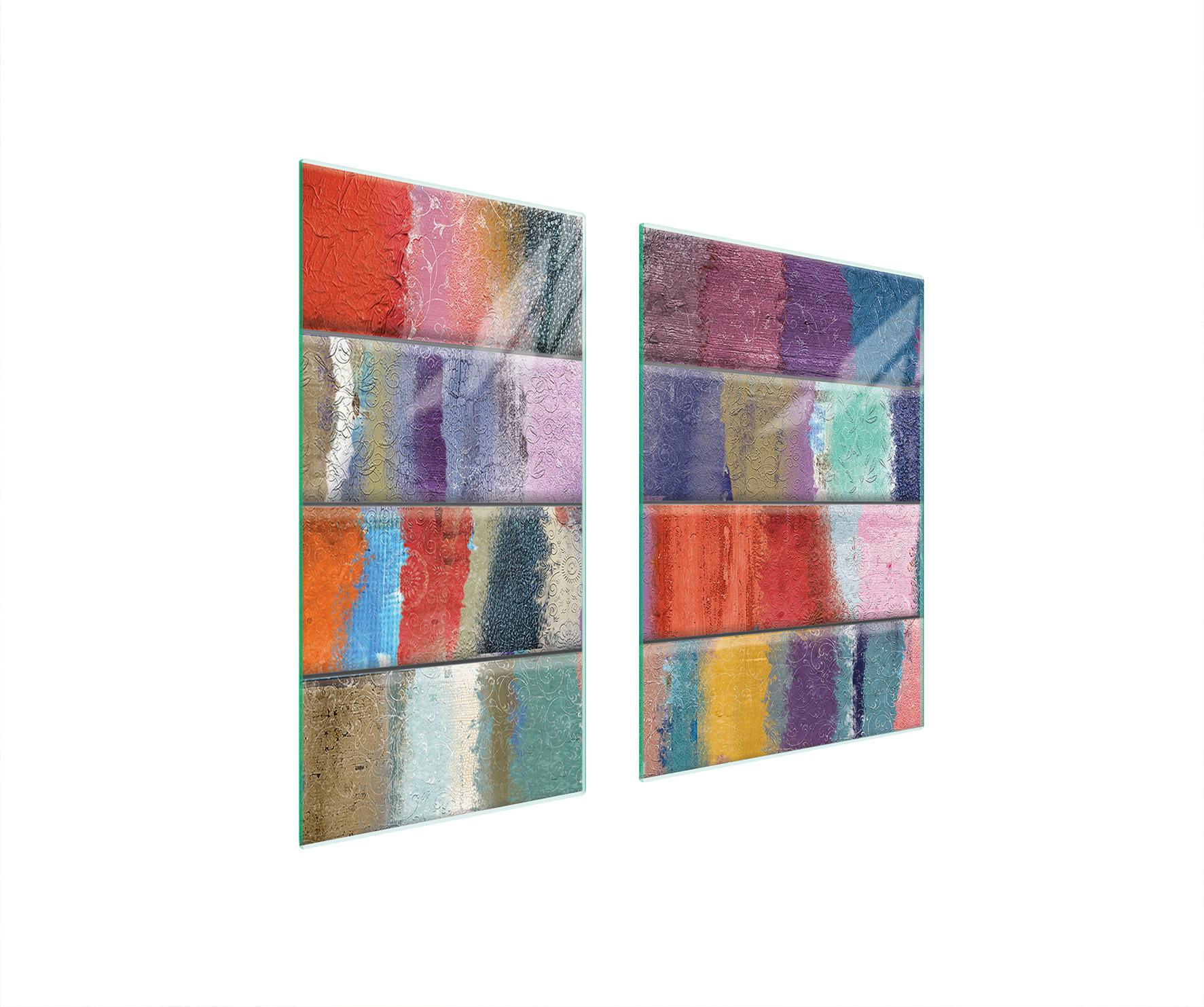 TMK ArtDeko Herdabdeckplatten 2 teilig 75x52 Ceranfeld Abdeckung Glas Schneidebrett Holz Bunt