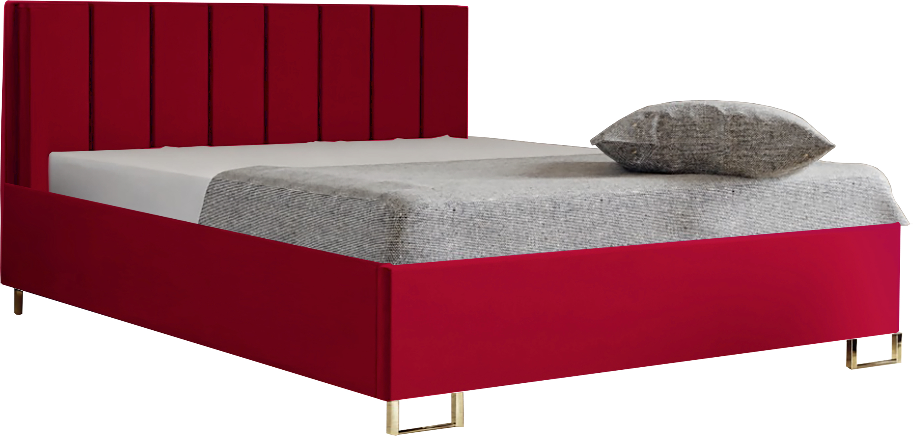 Schlafzimmer-Polsterbett MALIBU, Gepolstertem Kopfteil, Hochwertiger VELUTTO Polsterstoff, Bettkasten mit Gasdruckfeder, Komfortable Betthöhe 39 cm, 120x200 cm Rot
