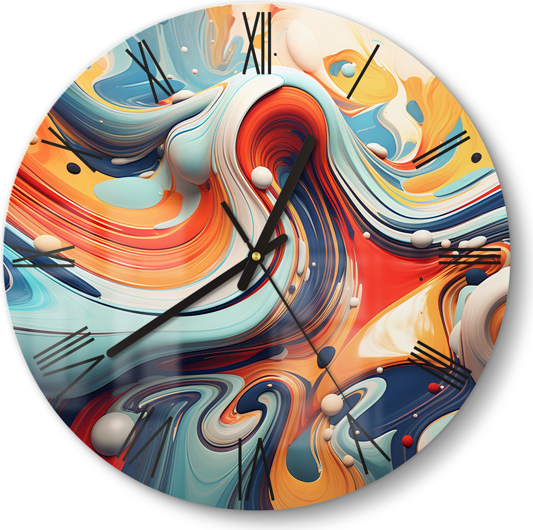 DEQORI Glasuhr Ø30 cm Römisch 'Fluides Echo' Wanduhr Glas Uhr Design leise Küchenuhr WC-D30-R-3742