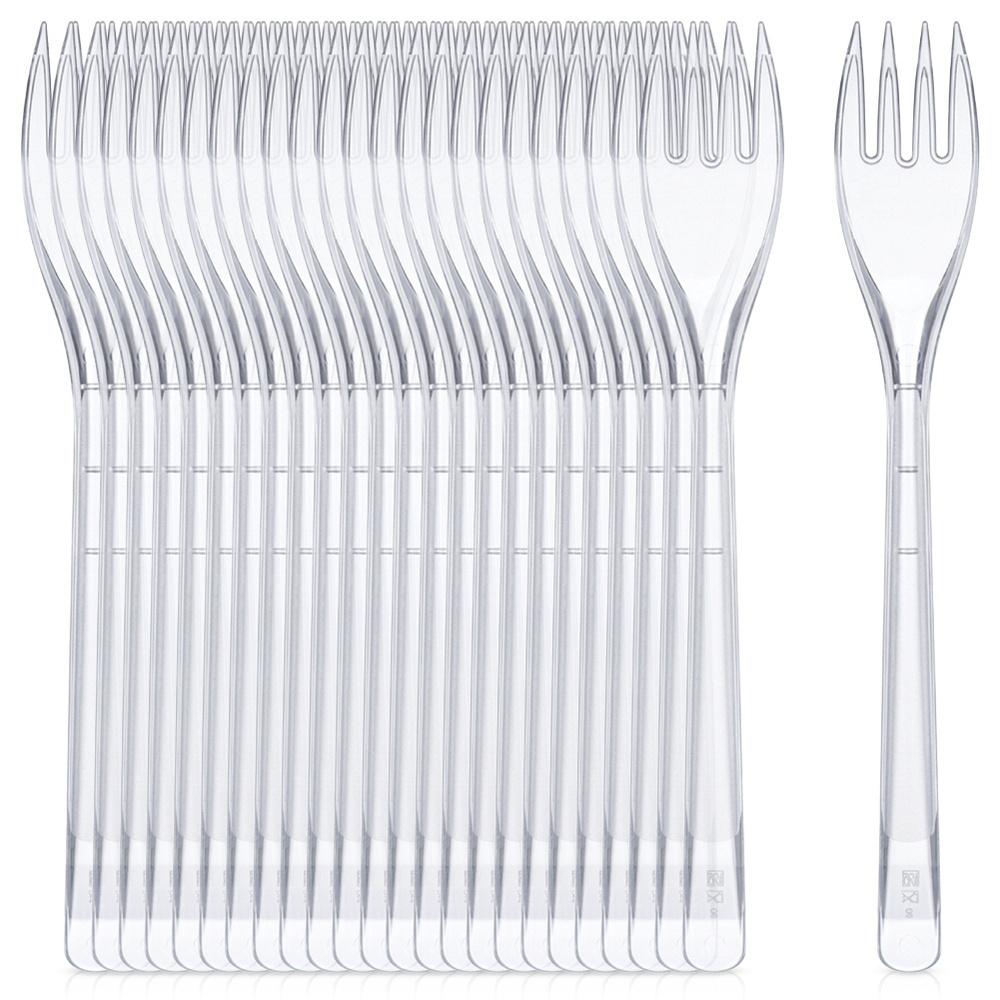 Excellent Houseware | Plastikgabeln 25er Set - 17,5 cm - Wiederverwendbar - Transparent - Spülmaschinenfest