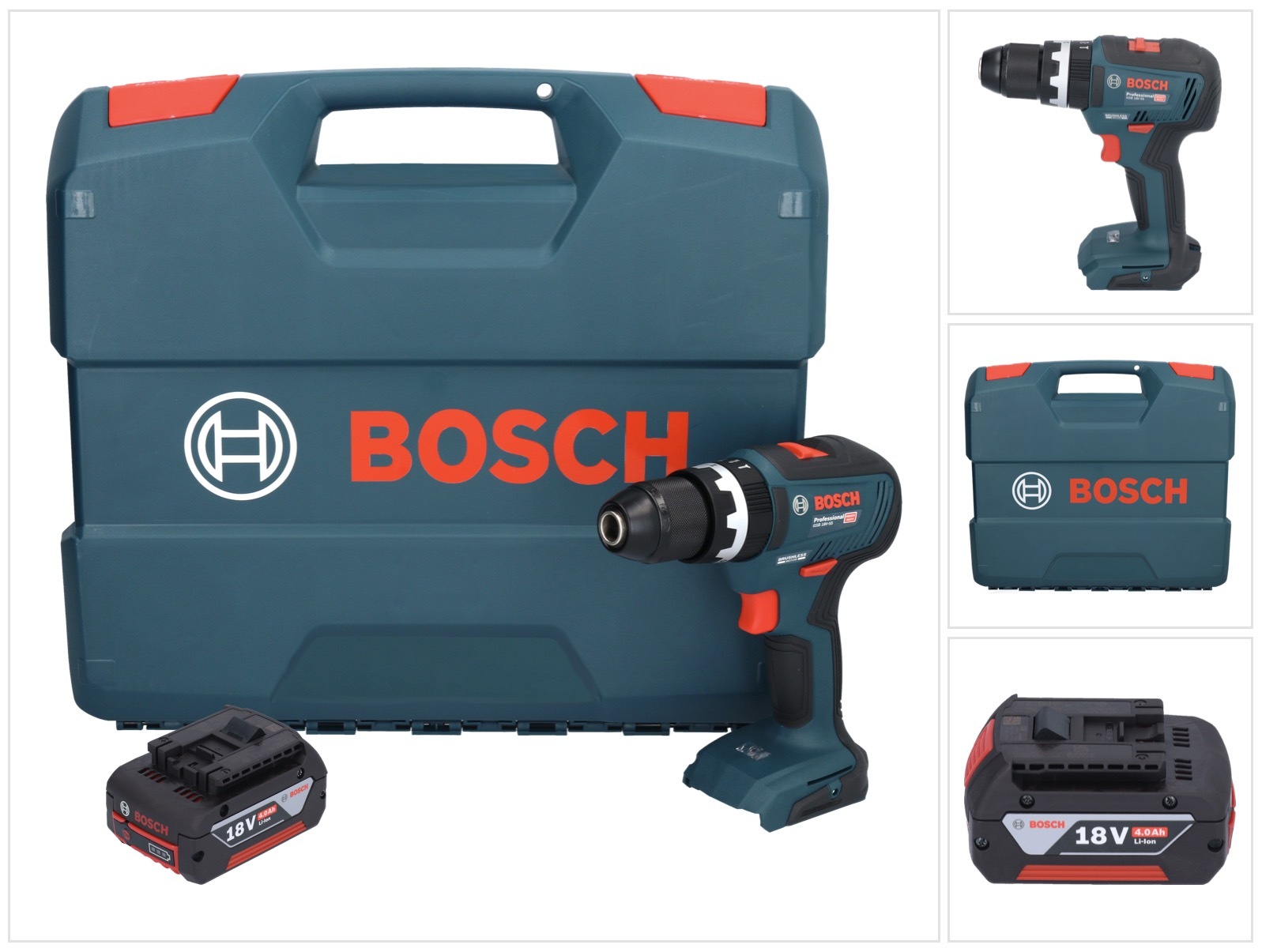Bosch GSB 18V-55 Profesionálna akumulátorová príklepová vŕtačka 18 V 55 Nm bez kefiek + 1x akumulátor 4,0 Ah + kufor - bez nabíjačky