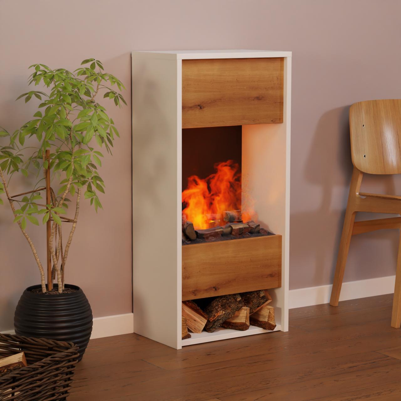 GLOW FIRE Elektrokamin 'OGF 3'| Wasserdampf Kamin mit OMC 400 ohne Holz in weiß | HxBxT: 100x47,7x29,1 cm
