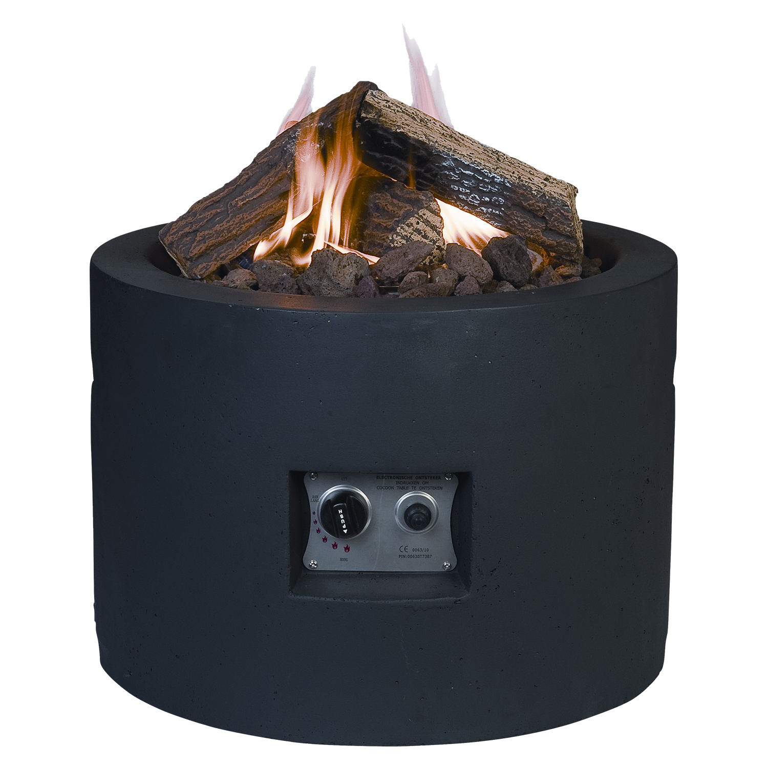 HAPPY COCOONING Feuertisch Rund Gartenkamin mit Gas, Farbe:Schwarz