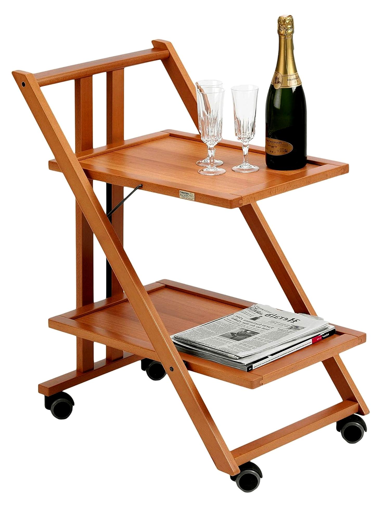 Markenlos Servierwagen aus massivem Buchenholz, 64 x 79 x 45 cm, kirschrot