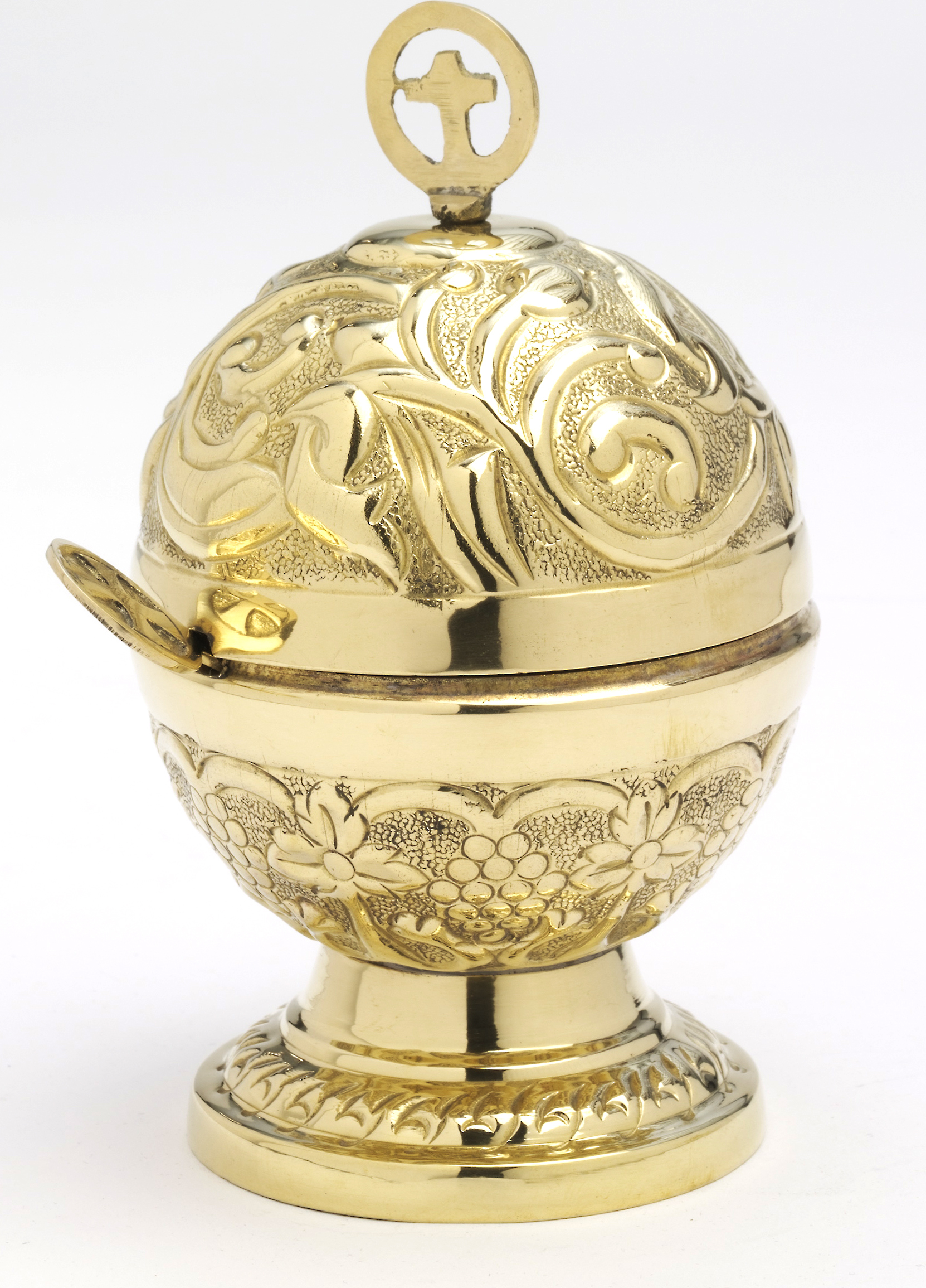 HECK Kirchenbedarf Weihrauch Schiffchen mit Löffel und Deckel Messing Gold (Höhe 13 cm) HK10732.01