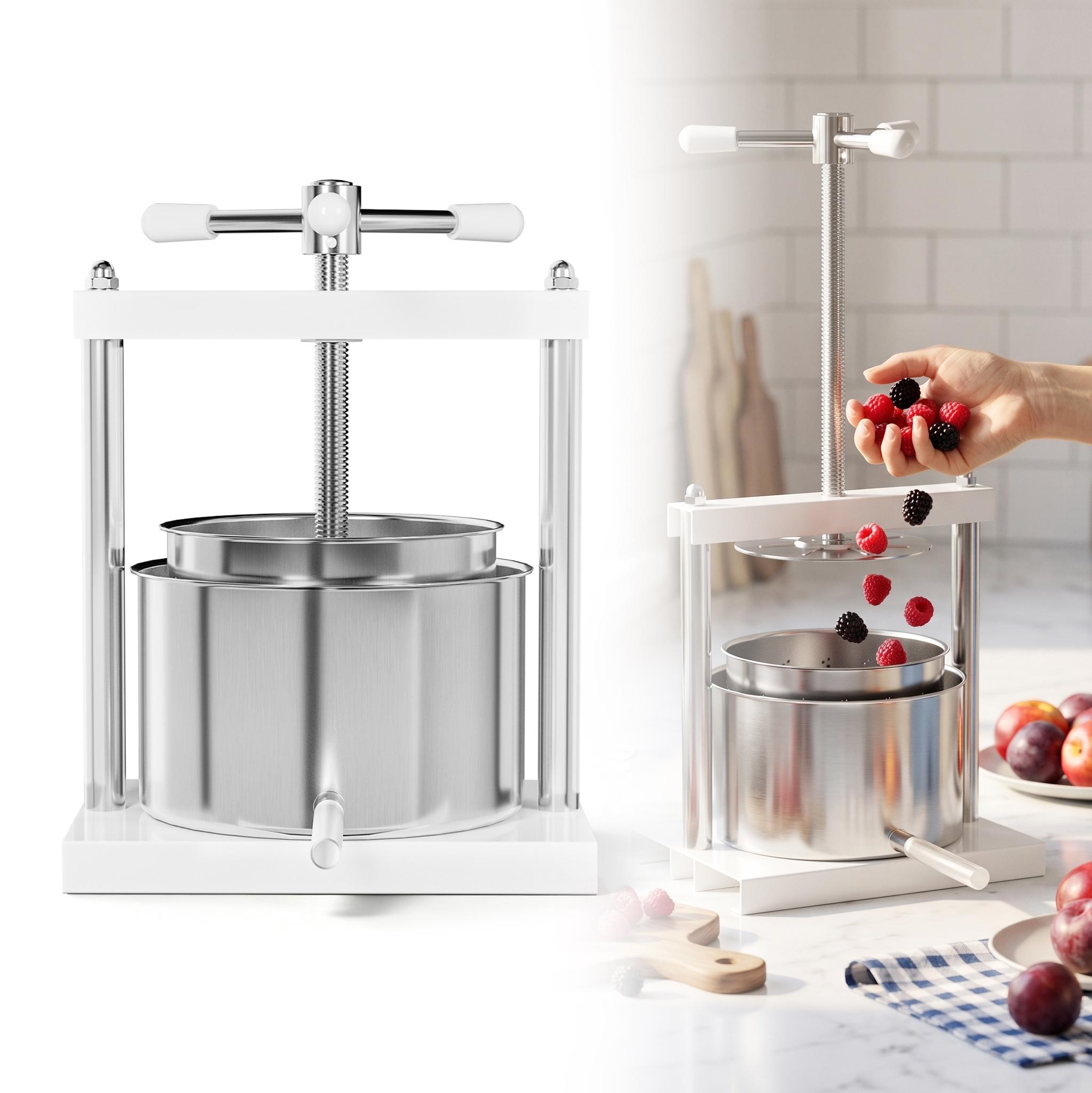 LZQ Obstpresse Manuell 5 L, Obstpresse aus Stahl mit Edelstahl-Presskorb, Apfelpresse Saftpresse Weinpresse für Äpfel, Trauben und Beeren