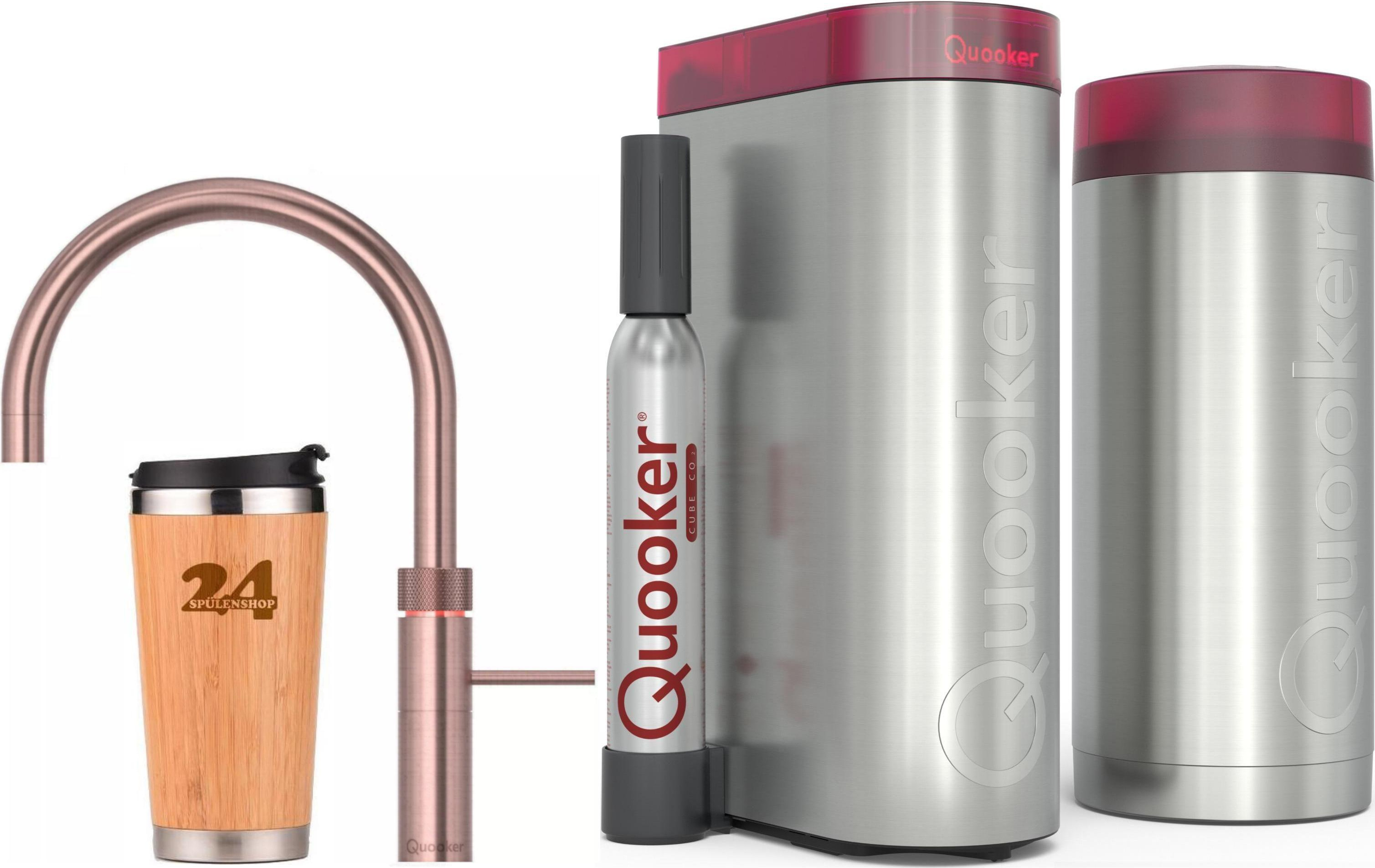 "QUOOKER FUSION ROUND Festauslauf Kupfer Rose' PVD COMBI B mit CUBE 2 *Der Wasserhahn, der alles kann! (22FRRCOCUBE)" (2-St) 100°C Kochendwasserhahn