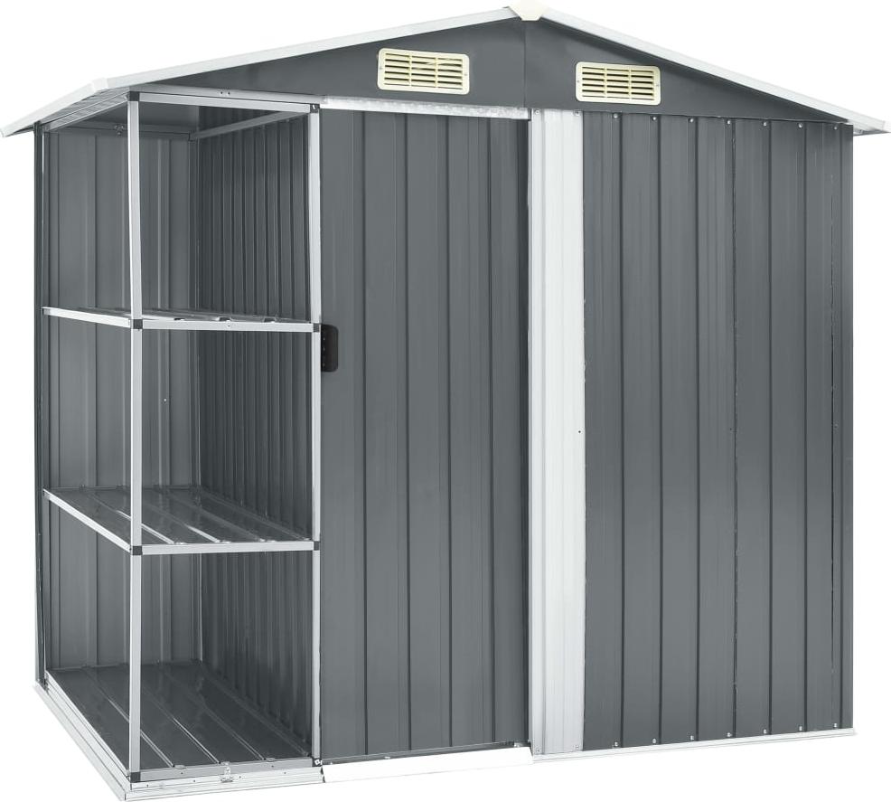 vidaXL Záhradný prístrešok s policou sivý 205x130x183 cm železo