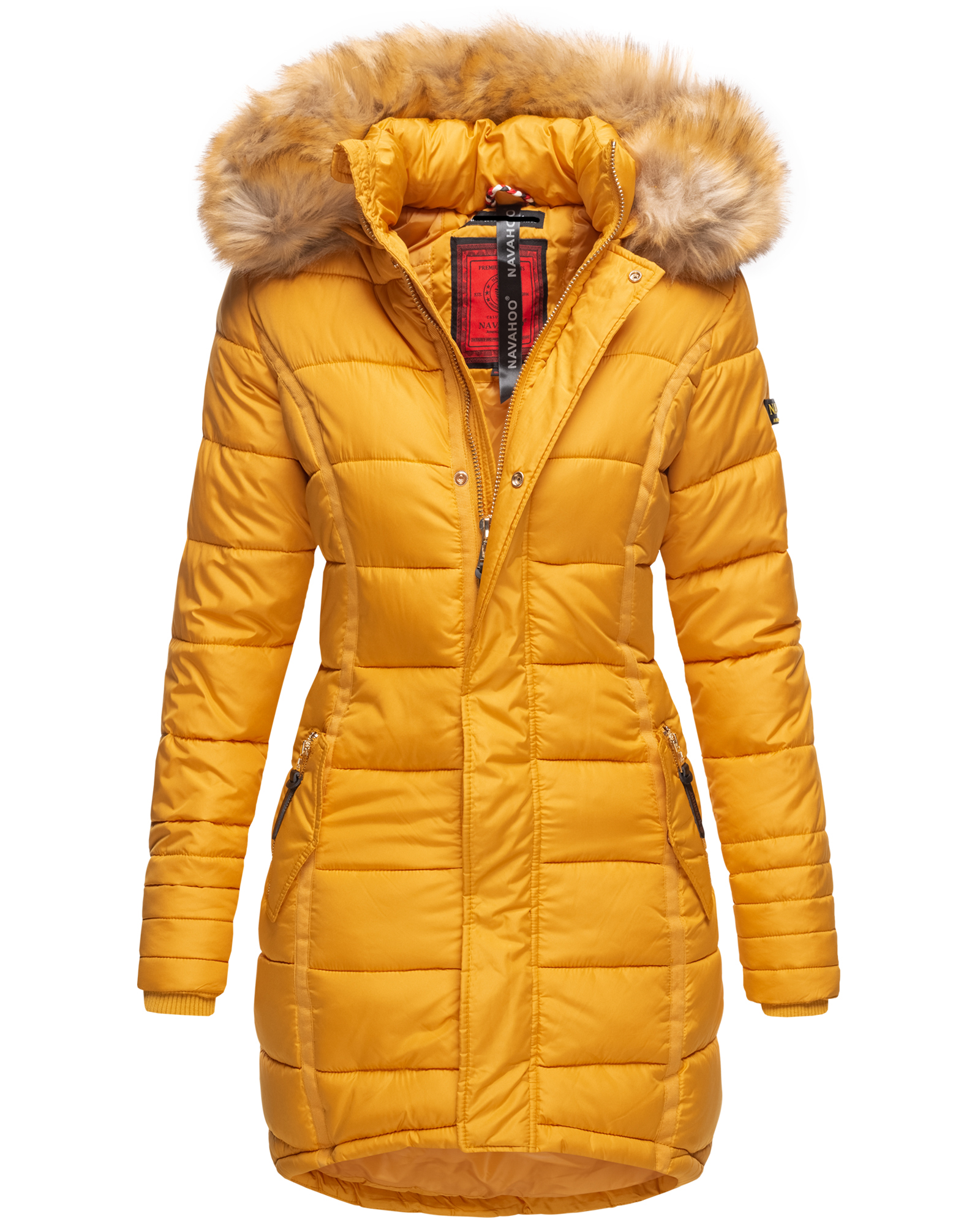 Navahoo PAPAYA Damen Winter Jacke Kapuze Gefüttert XS Parka Gelb Warm 34- Gr. Mantel Steppjacke