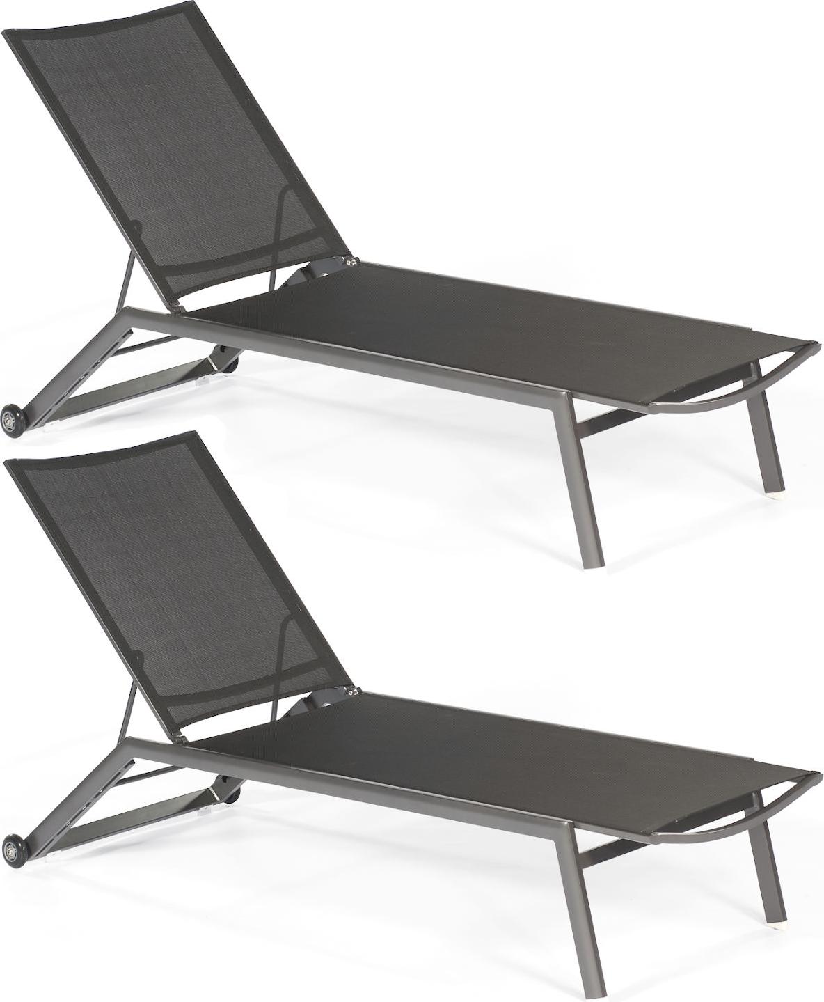 Sonnenpartner 2er Set Sonnenliegen Sonoa Aluminium anthrazit/Textilen schwarz Rollliege Image