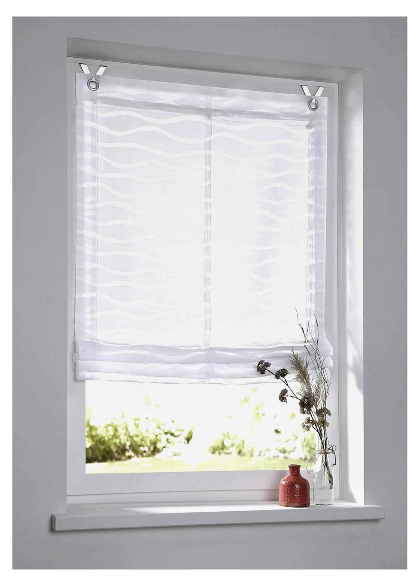 Markenlos Weißes Raffrollo Enya mit Wellenmuster - Montage ohne Bohren (80 x 140 cm)