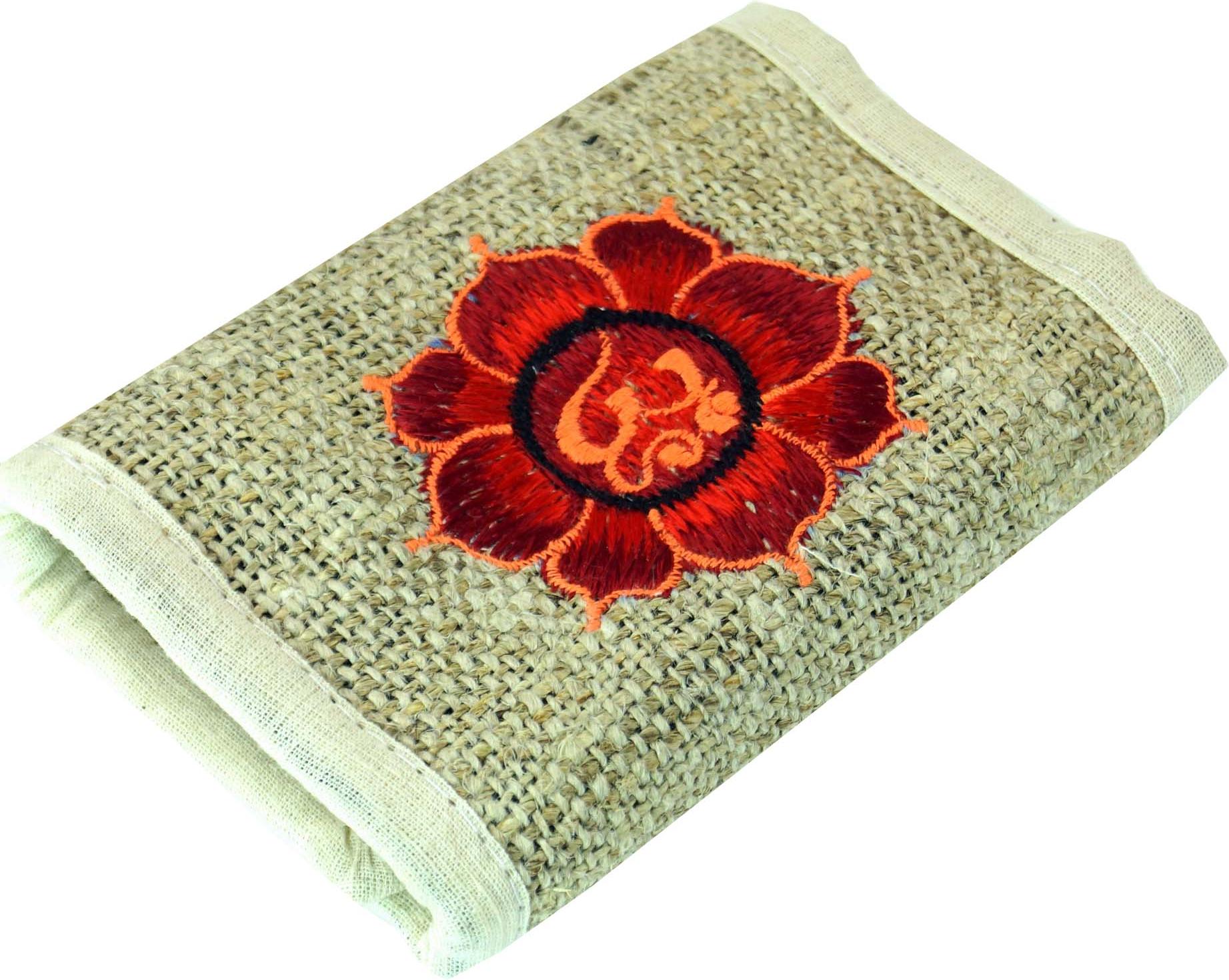 Guru-Shop Hanf Portemonnaie mit Stickerei - Lotus Rot, Uni - Erwachsene, Creme-weiß, Hanf,Baumwolle, 9*11*2 cm, Portemonnaies 59307