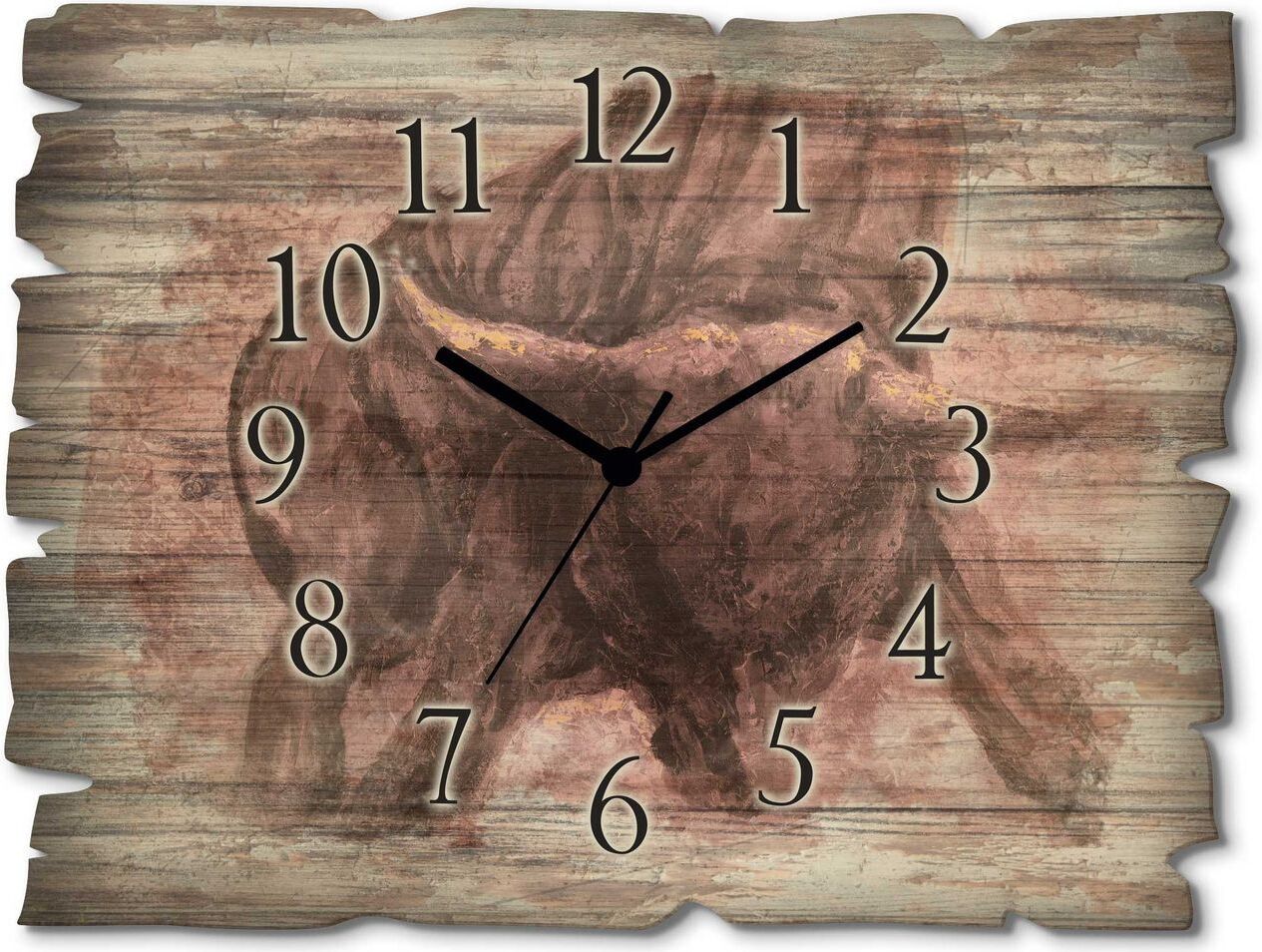 ARTland Holz Wanduhr Funkuhr - schwarzer Zeiger Katalanischer Stier Größe: 40x30 cm 2260UH-623