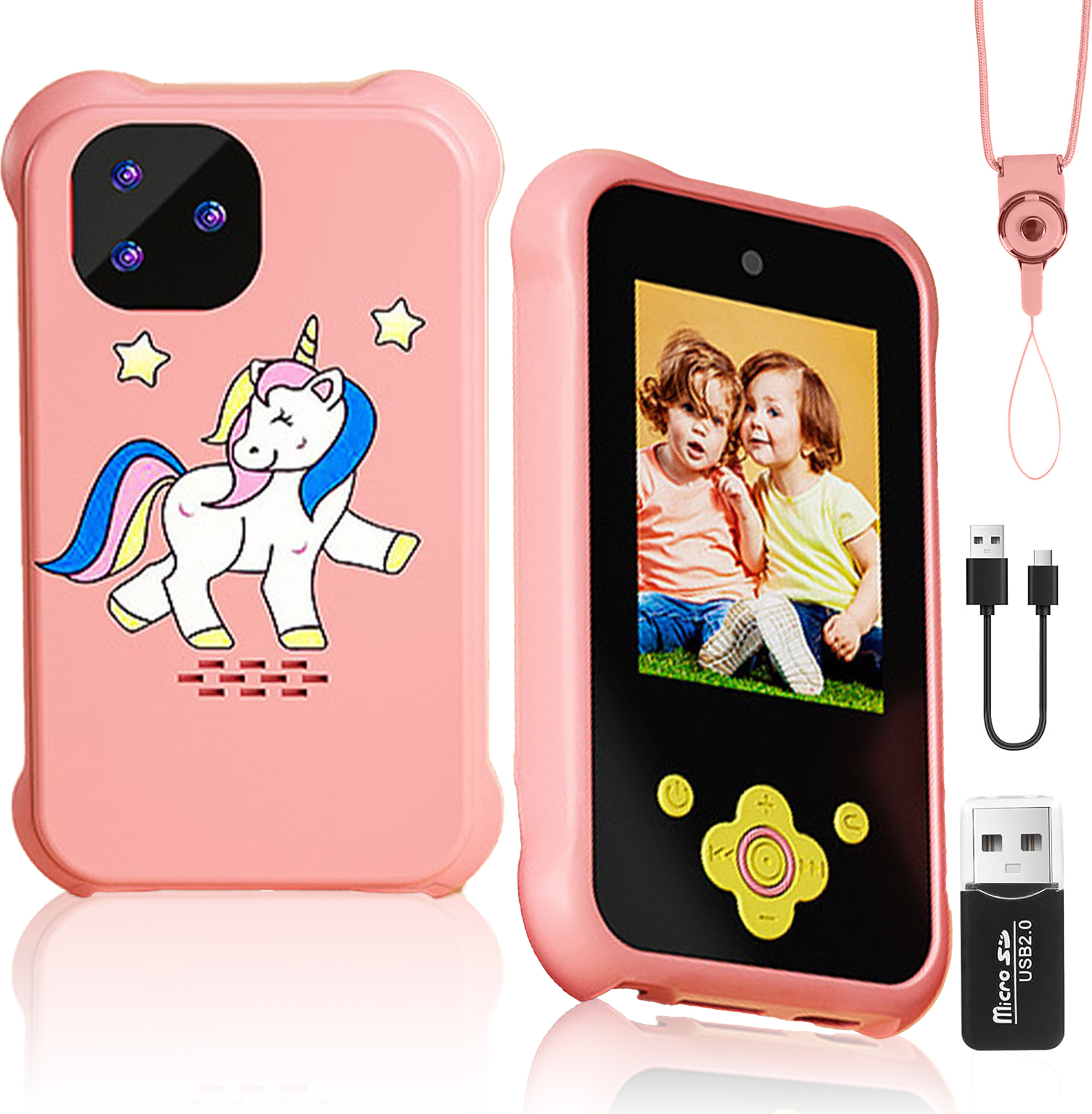 Crrynuo Kinder Handy mit Musik und Spiel, 2.8”Display Kinderkamera mit Dual-Kamera, 1080P HD kinderhandy mit 64GB SD-Karte, Spielzeug für 3-12 Jahre Mädchen KAU-YH-UN-XKJZ-240828-24