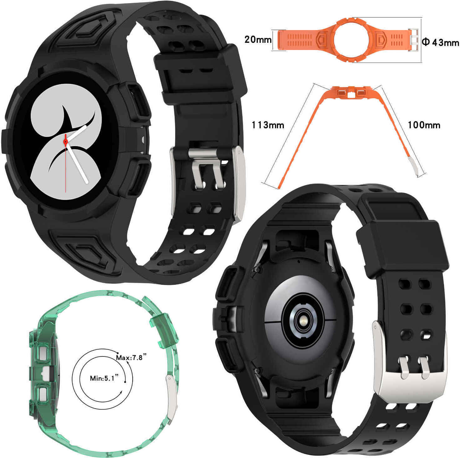 Pre Samsung Galaxy Watch 4 Classic 46mm plastový / silikónový náramok s ochranným puzdrom Watch Black Náhradný náramok