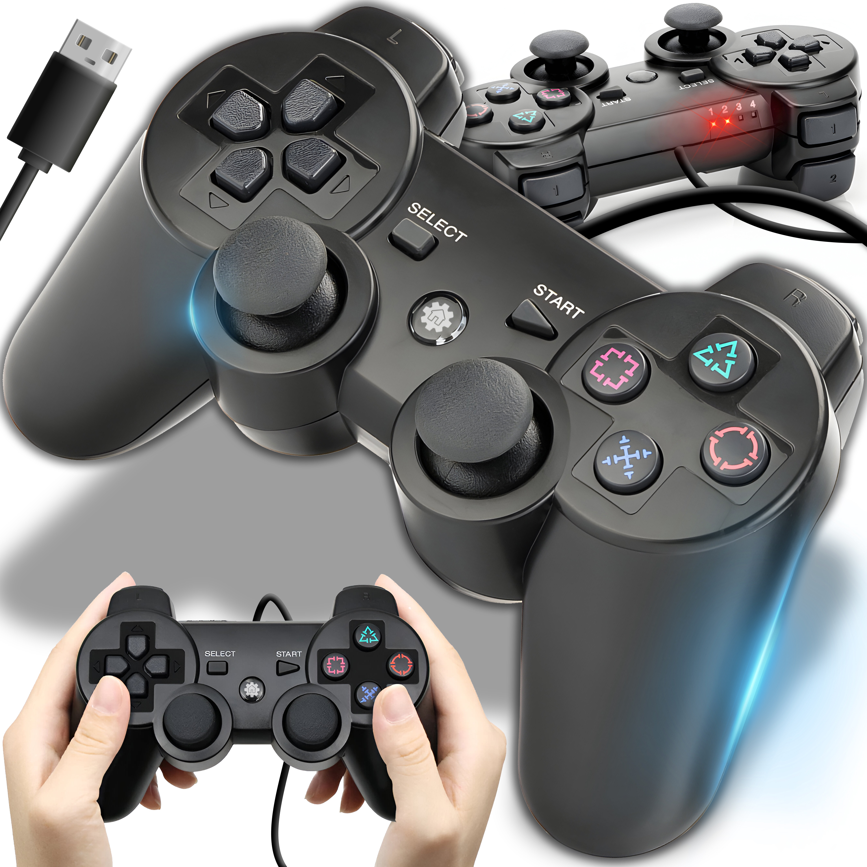 Ovládač PS3 Gamepad Dual Vibration Double Shock Joystick Digitálny analógový PS2 PS4 Káblový kompatibilný s PC Laptop Black Retoo