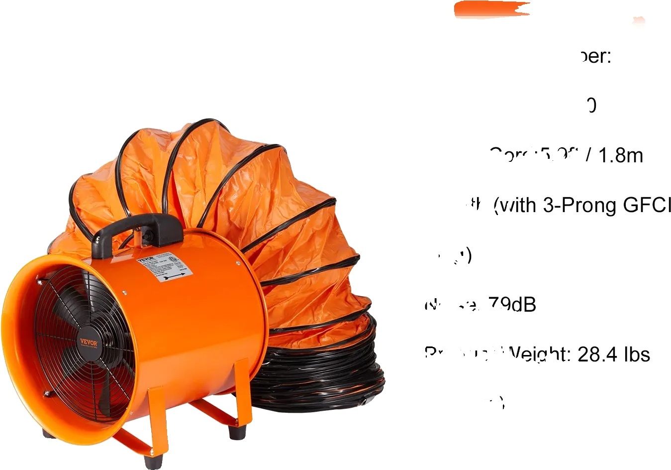 Priemyselný odsávací ventilátor, prietok vzduchu 1070 CFM, robustná oceľová konštrukcia, 145W 10M 8in