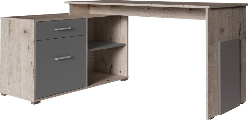 Eckschreibtisch - Wellington-Eiche und Graphitgrau - Kollektion COMO