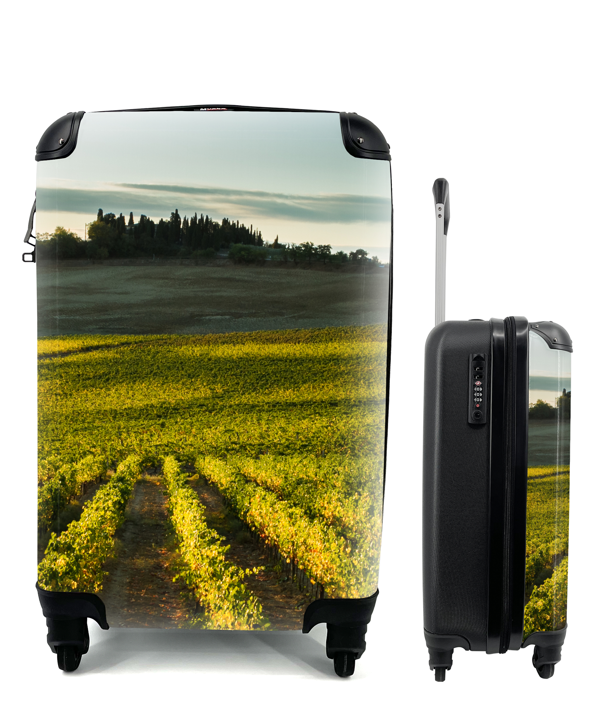 MuchoWow® Koffer Handgepäck Trolley Rollkoffer Kleine Reisekoffer mit 4 Rollen - Toskana - Landschaft - Wein - Cabin Size < 55x40x23 cm & 55x40x20 cm - Fotokoffer - Kabinenkoffer - Boardgepäck - Reise-Box - Reisekoffer - Reisegepäck - Koffer mit Bild - Trolley für Kinder 68|322481869