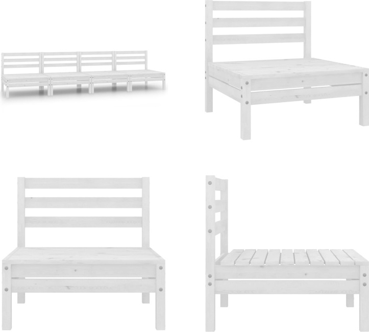 vidaXL Garten Mittelsofas 4 Stk. Weiß Kiefer Massivholz - Mittelsofa - Mittelsofas - Holz-Mittelsofa - Holz-Mittelsofas