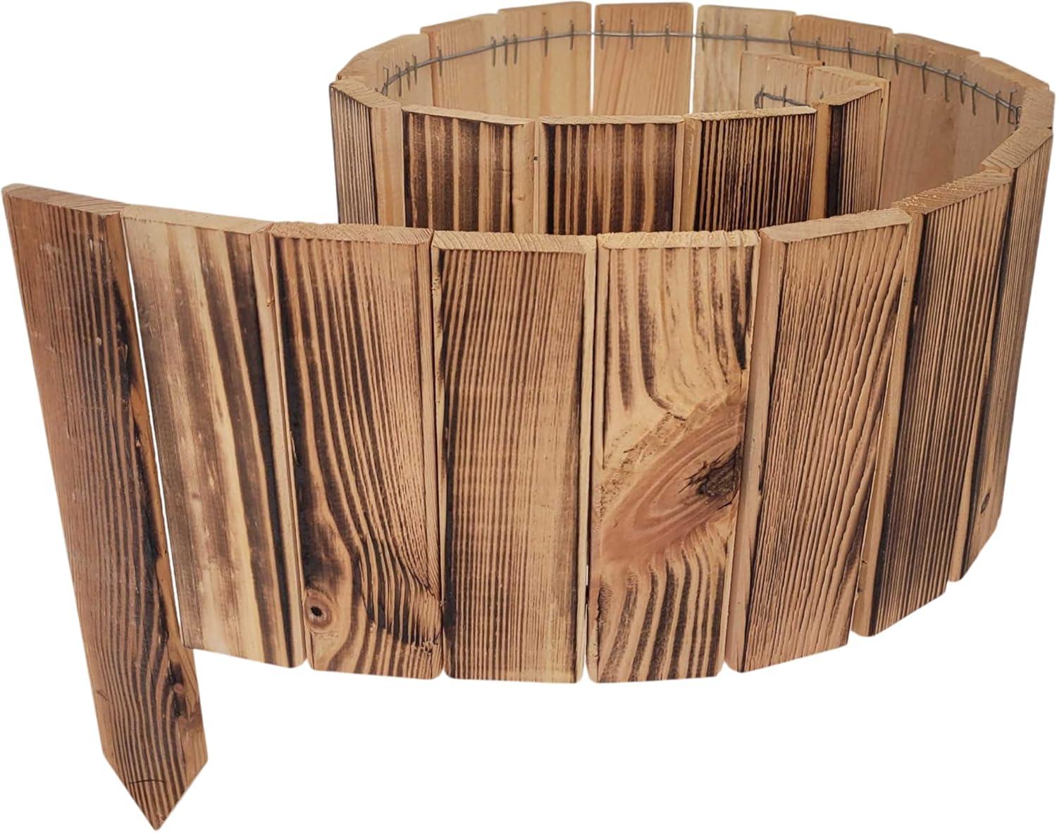 AA Holzzaun Garten 550 cm – 5er Set – 110x15,5 cm – Pflöcke 25 cm – braun