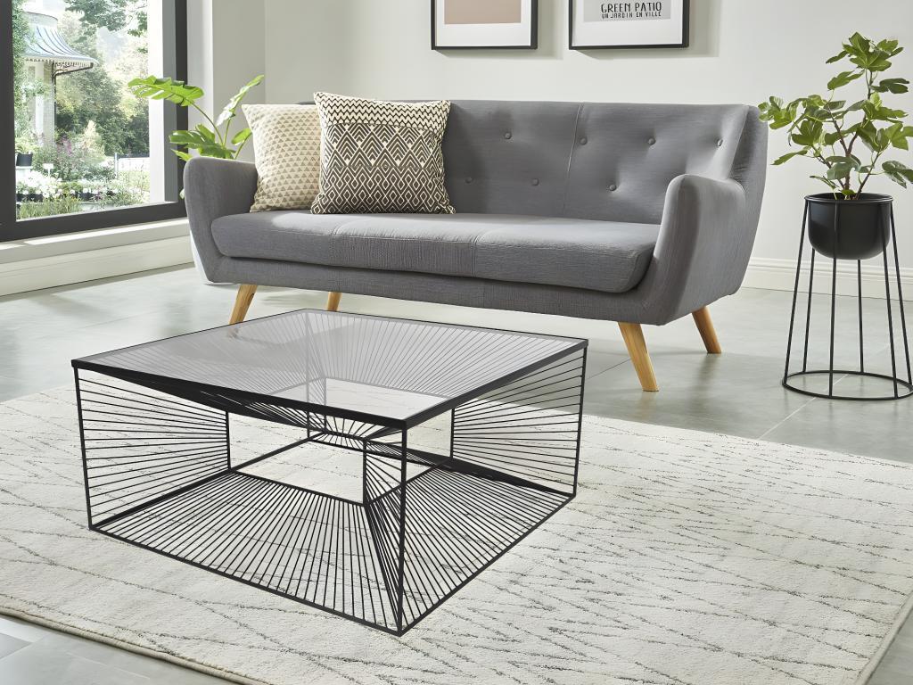 Vente-unique Couchtisch - Glas & Metall - Schwarz - CLARENCE
