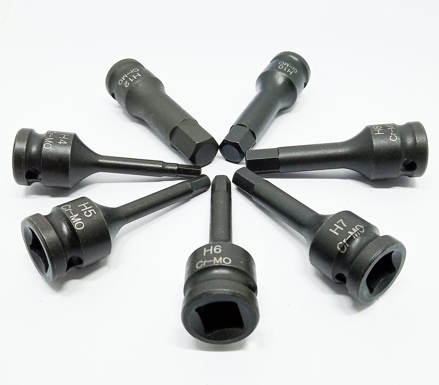 7ks nárazová sada bitov 3/8-palcový pohon z chróm-molybdénovej ocele šesťhranná zásuvka metrická imbusová bitová nárazová sada bitov (4 mm - 12 mm)