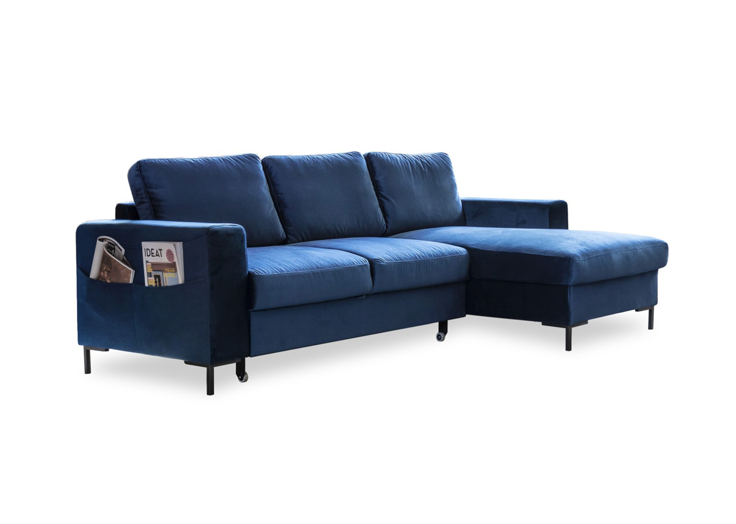 Ecksofa Lofty Lilly mit Bettfunktion Velours KRO-09 Marineblau Ausrichtung Rechts