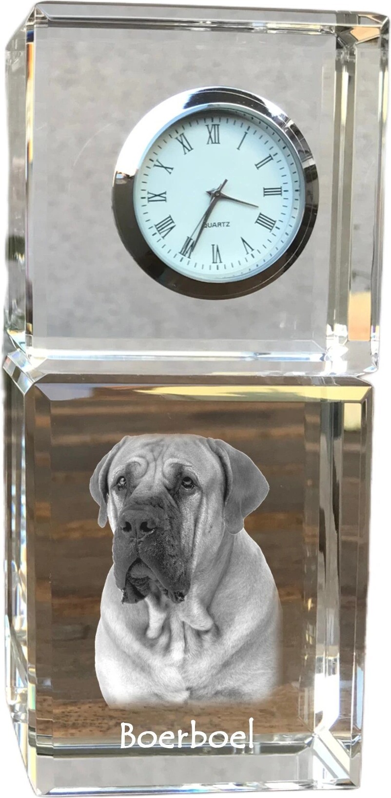 Boerboel - Kristalluhr mit Foto, Hundebild im Kristall, personalisierte Schreibtischuhr von Art-Dog.