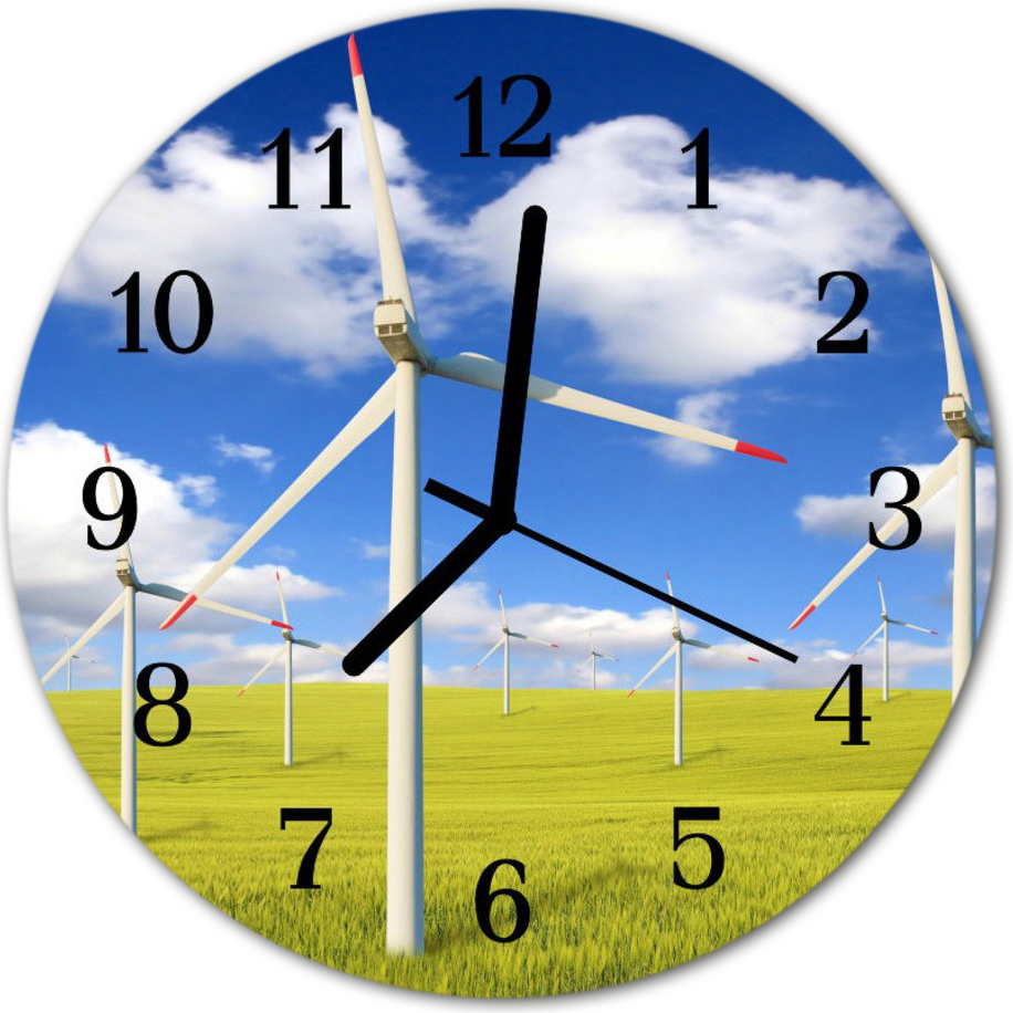 tulup Glasuhr Wanduhr Küchenuhr Echt-Glas 30fi cm Windpark grün blau dk-30fi-41666214