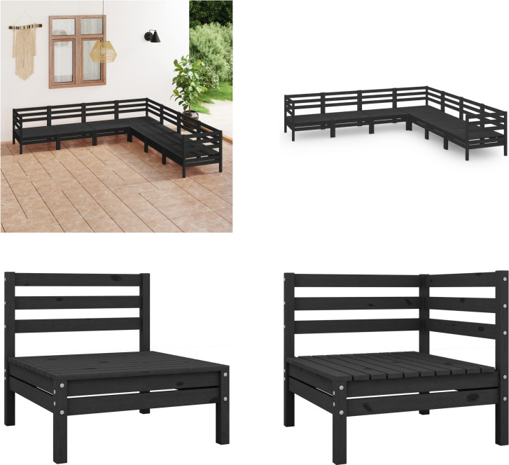 vidaXL 7-dielna záhradná obývacia súprava z masívneho dreva borovice čierna - záhradná obývacia súprava - vonkajšia obývacia súprava - drevená pohovka - drevená záhradná pohovka